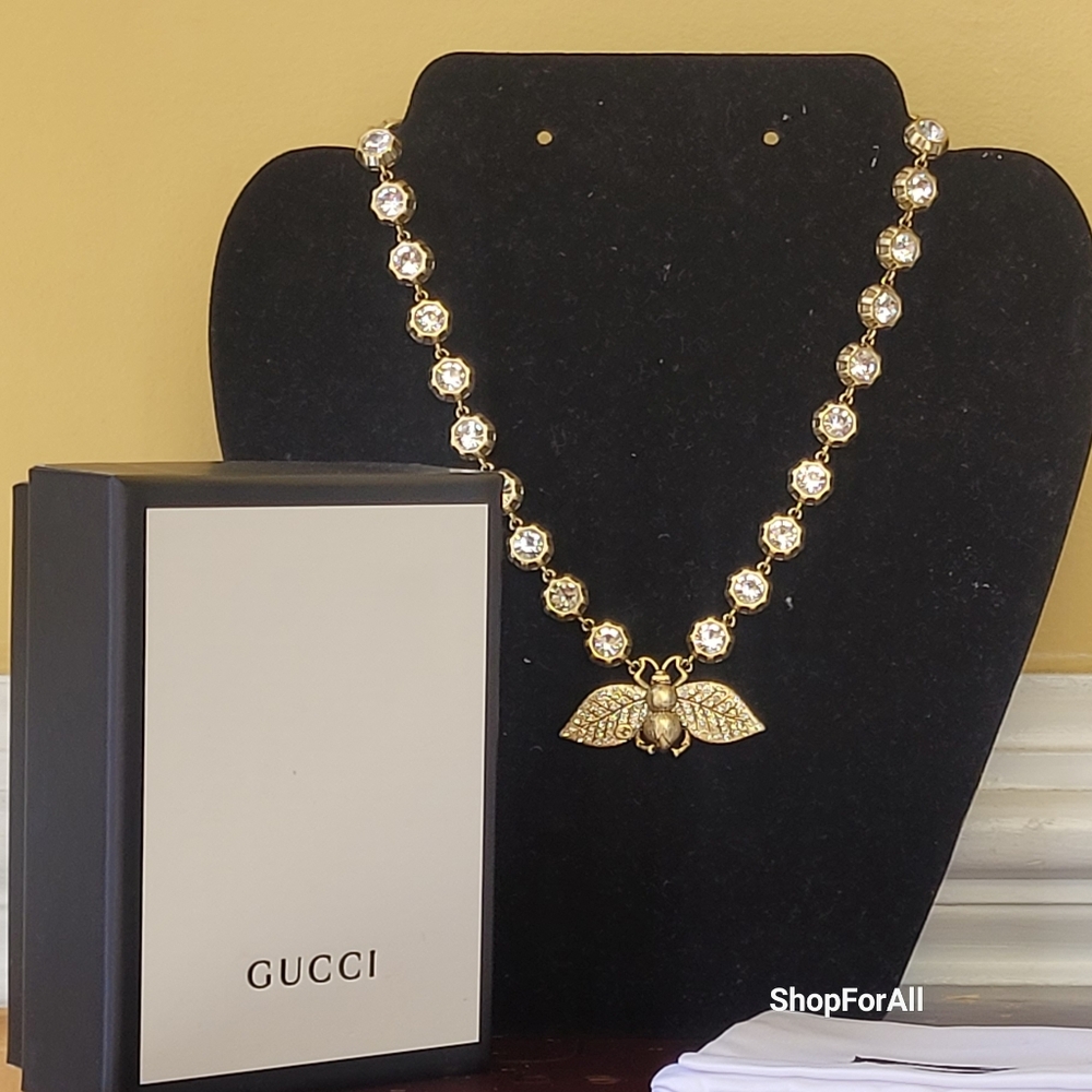 Gucci Gold Crystal Bee Necklace